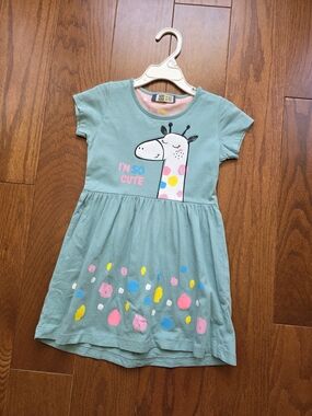 Girls' Aqua Giraffe Tee Dress with Colorful Spot Accents